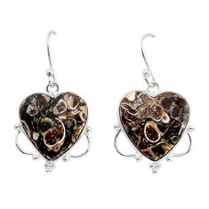 925 silver 14.20cts natural turritella fossil snail agate heart earrings y77257