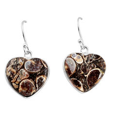 925 silver 12.35cts natural turritella fossil snail agate heart earrings y79575
