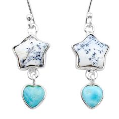 925 silver 9.88cts natural white dendrite opal larimar star fish earrings u49318
