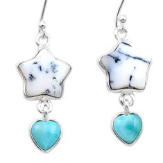 925 silver 8.48cts natural white dendrite opal larimar star fish earrings u49319