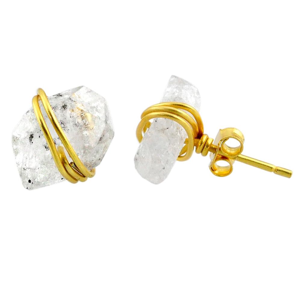 925 silver 8.90cts natural white herkimer diamond 14k gold stud earrings r65889
