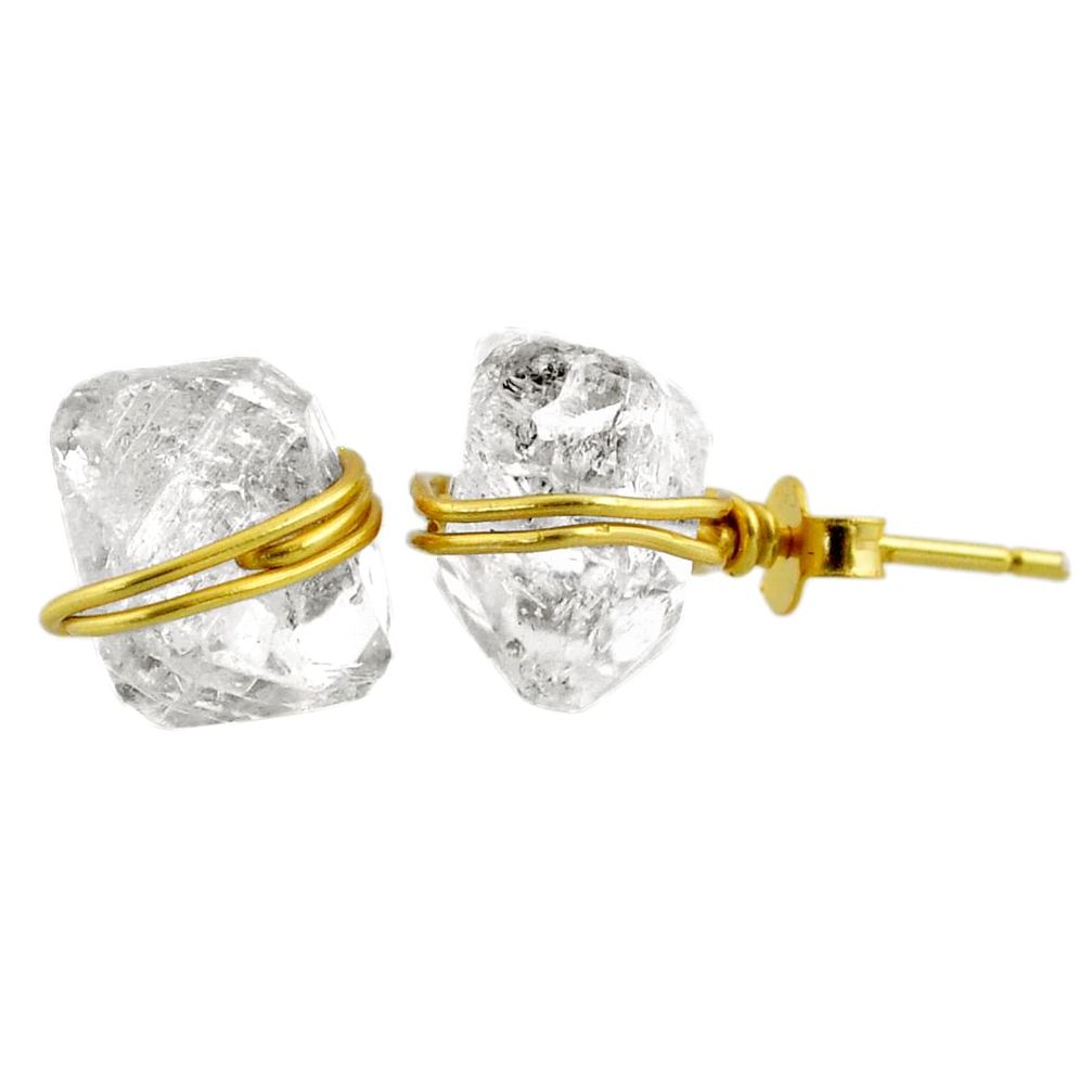 925 silver 10.56cts natural white herkimer diamond 14k gold stud earrings r65900