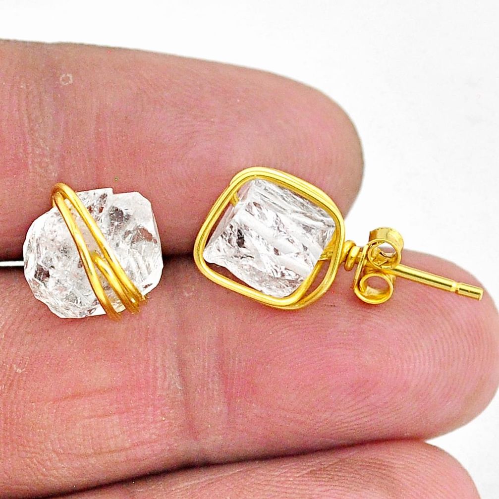 9.45cts natural white herkimer diamond 14k gold stud earrings t6491