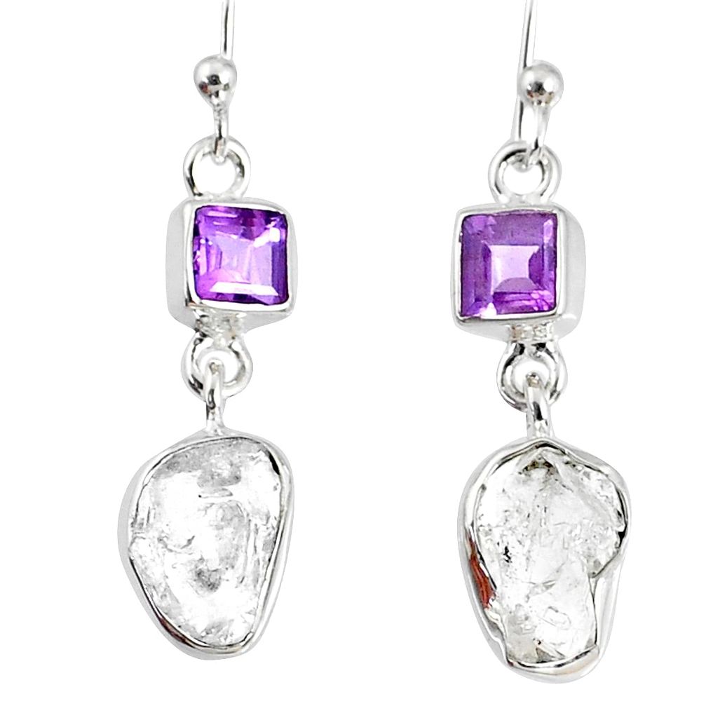 925 silver 9.00cts natural white herkimer diamond amethyst earrings r69552