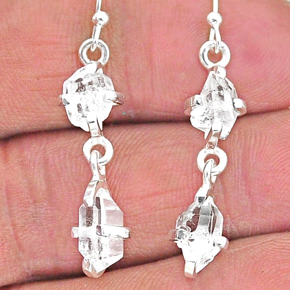 925 silver 8.09cts natural white herkimer diamond dangle earrings t14457