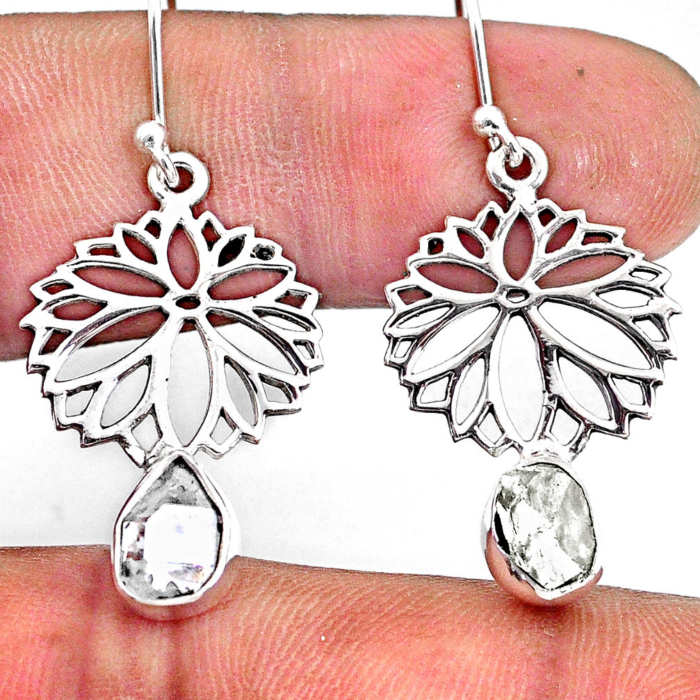 925 silver 7.72cts natural white herkimer diamond dangle flower earrings r61539