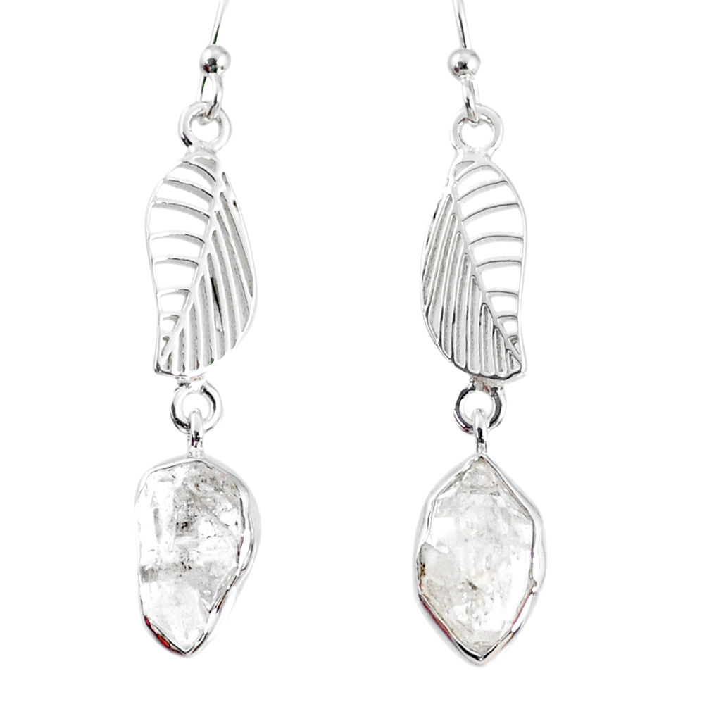 925 silver 10.76cts natural white herkimer diamond deltoid leaf earrings r69534