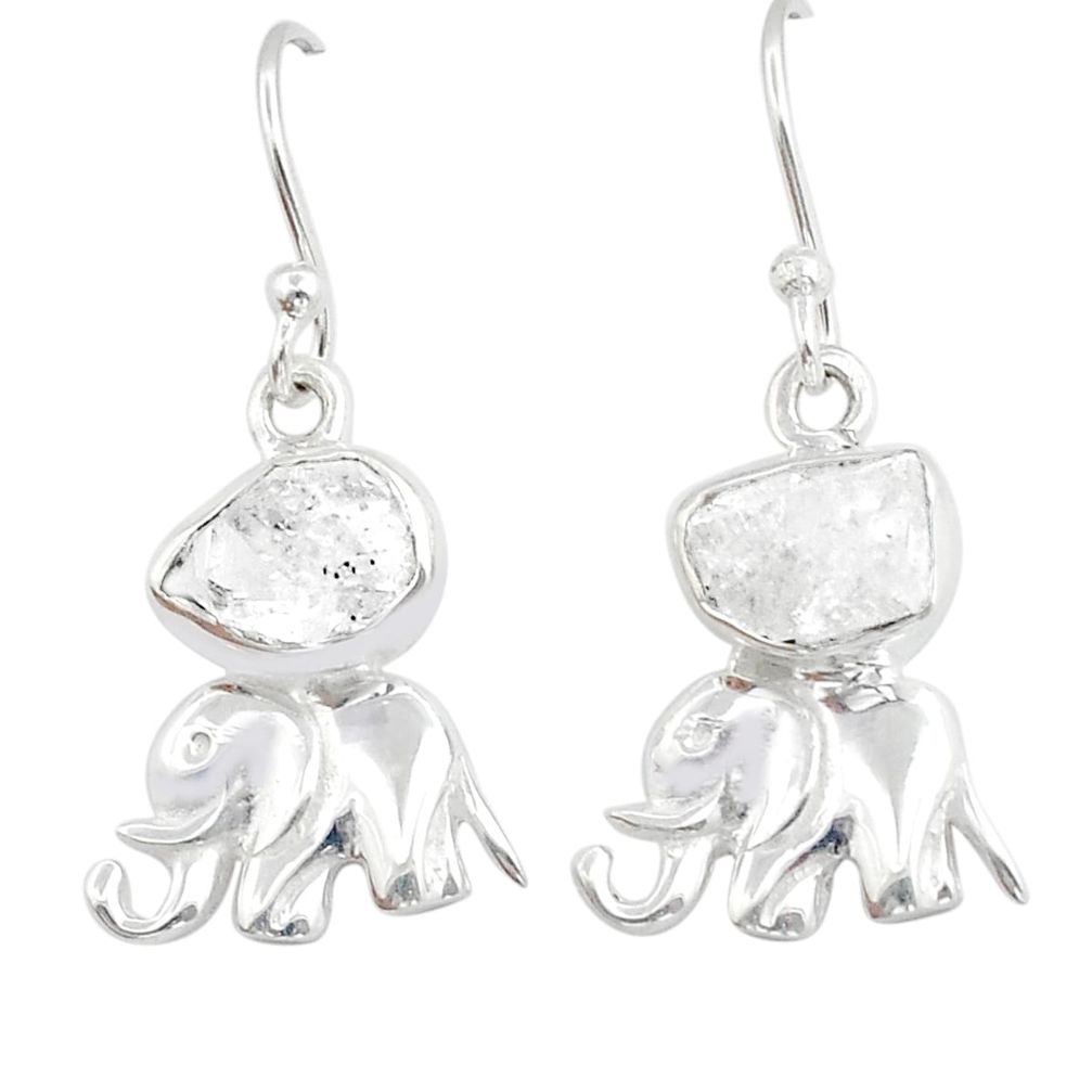 925 silver 5.22cts natural white herkimer diamond elephant earrings u87757