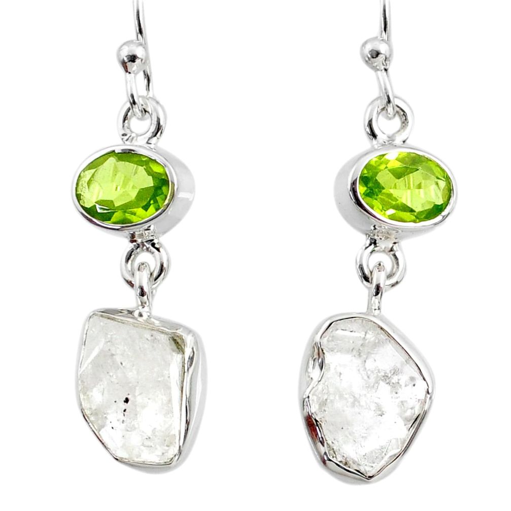 925 silver 11.66cts natural white herkimer diamond peridot earrings r65664