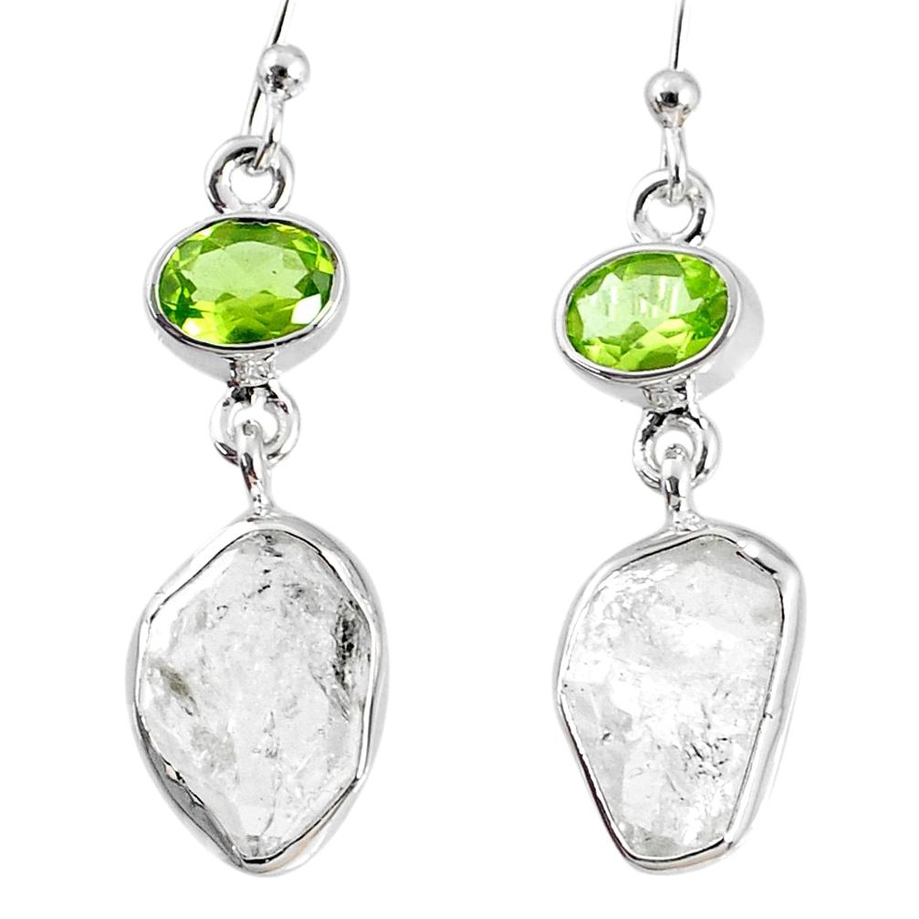 925 silver 13.09cts natural white herkimer diamond peridot earrings r69523