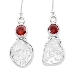925 silver 11.46cts natural white herkimer diamond red garnet earrings u60996