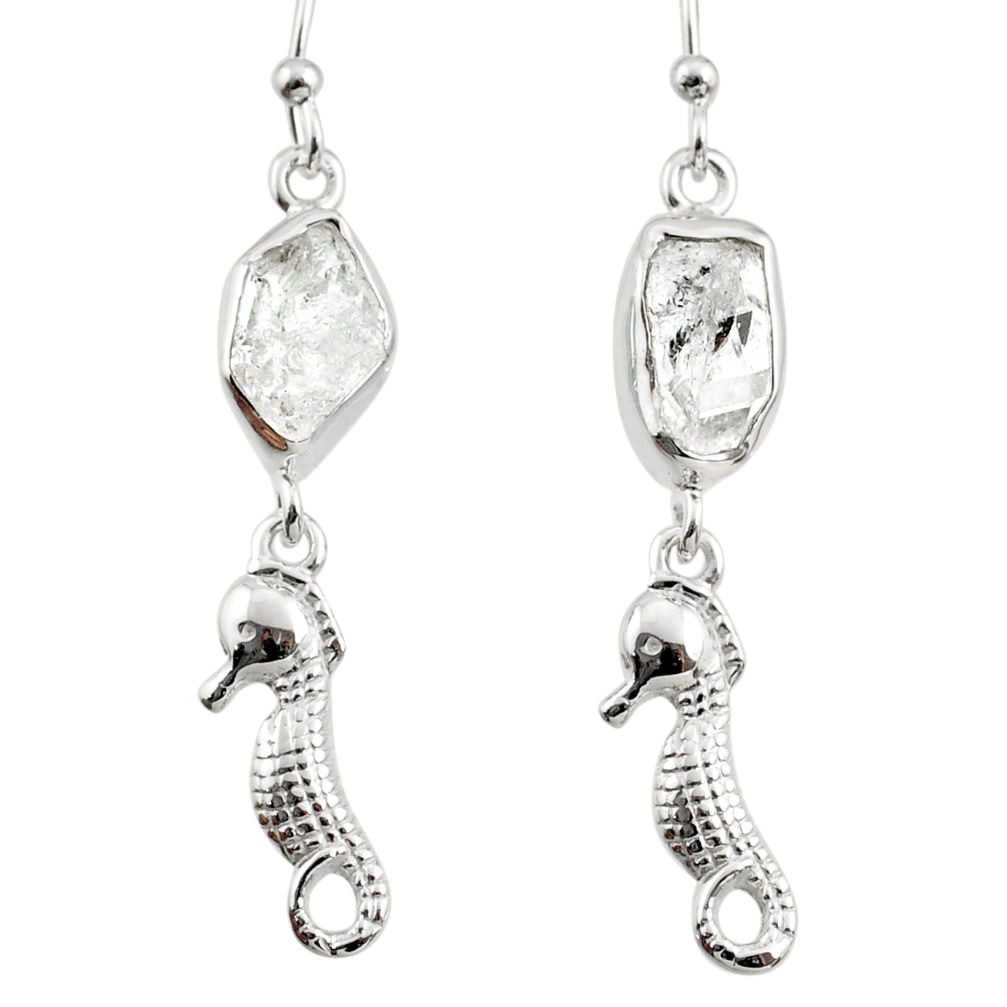 925 silver 10.32cts natural white herkimer diamond seahorse earrings r65779