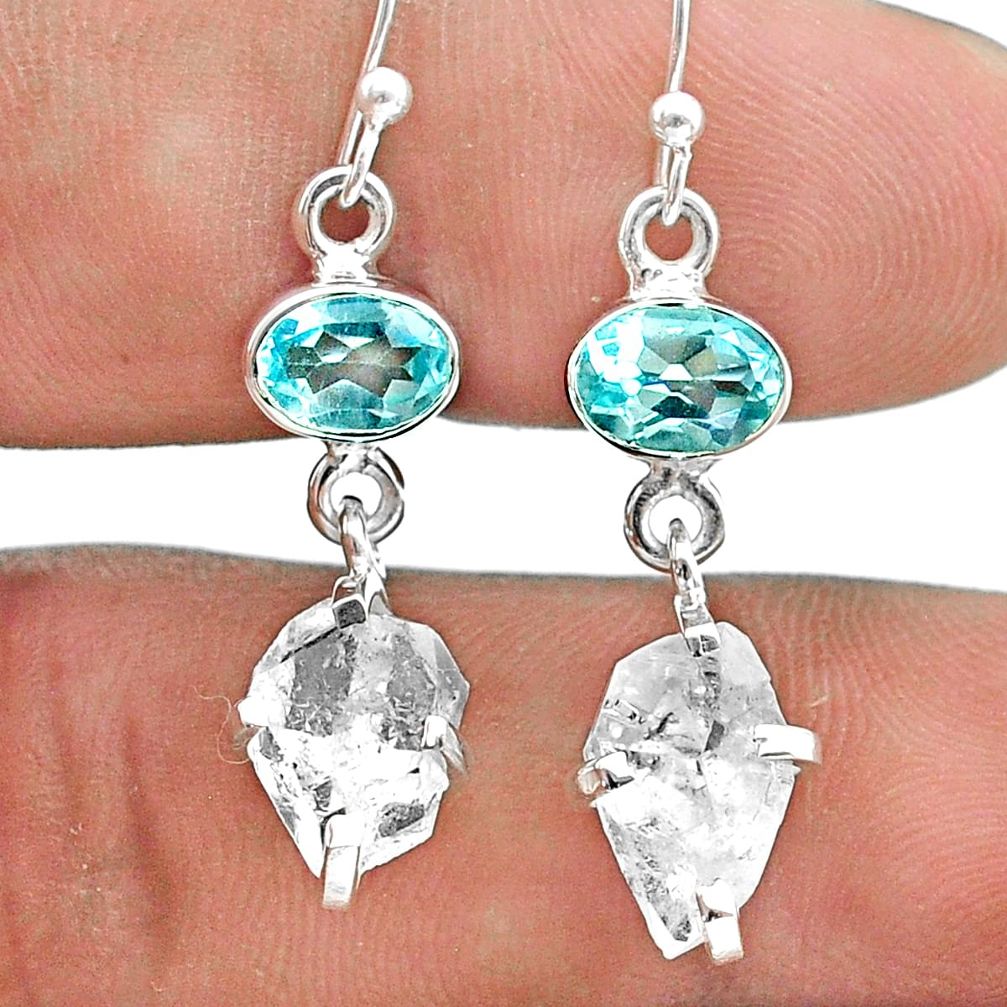 925 silver 9.96cts natural white herkimer diamond topaz dangle earrings t49805