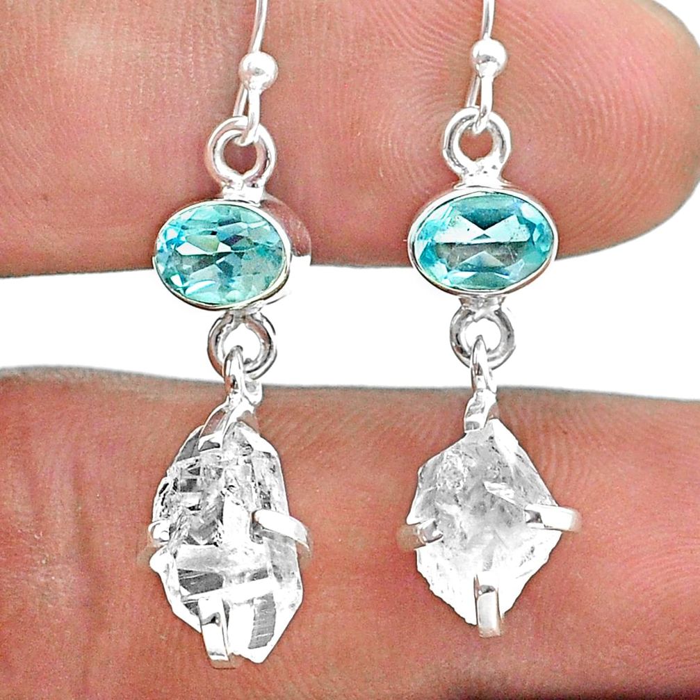 925 silver 10.88cts natural white herkimer diamond topaz dangle earrings t49832