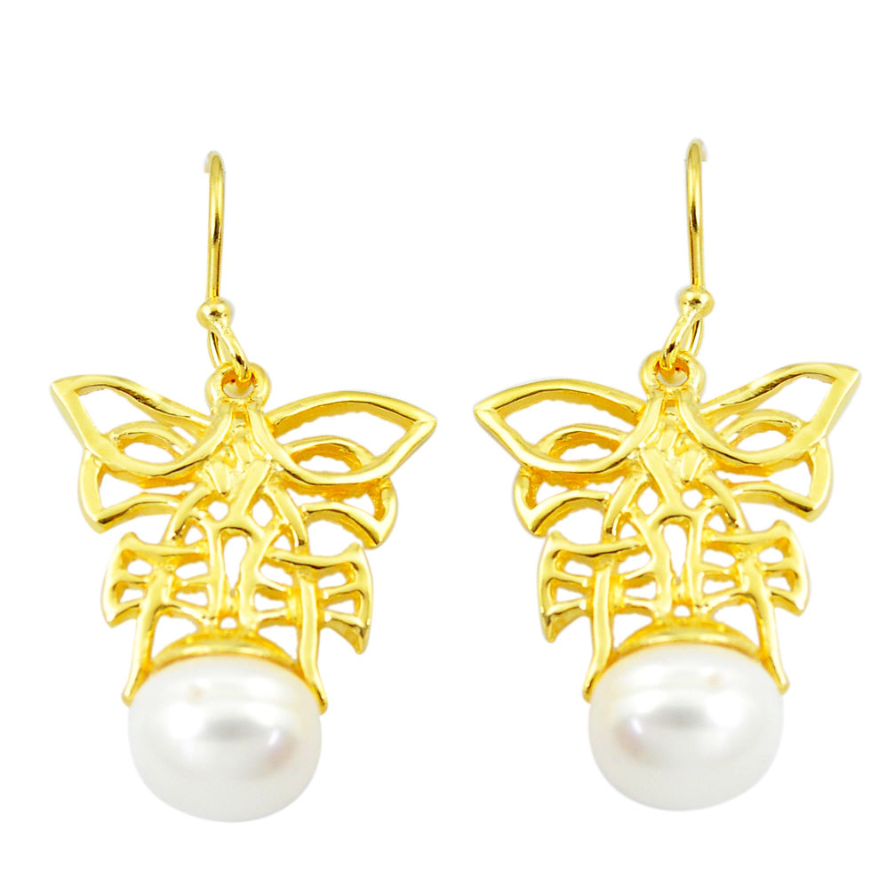 925 silver 11.02cts natural white pearl 14k gold butterfly earrings c24098