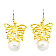 925 silver 11.02cts natural white pearl 14k gold butterfly earrings c24098