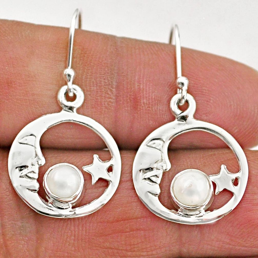 925 silver 1.57cts natural white pearl crescent moon star earrings t89348