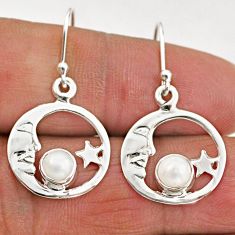 925 silver 1.59cts natural white pearl round crescent moon star earrings t89346
