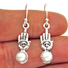 925 silver 1.82cts natural white pearl round hand of god hamsa earrings n29042