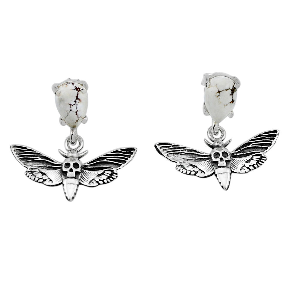 925 silver 4.11cts natural white wild horse magnesite butterfly earrings n48546