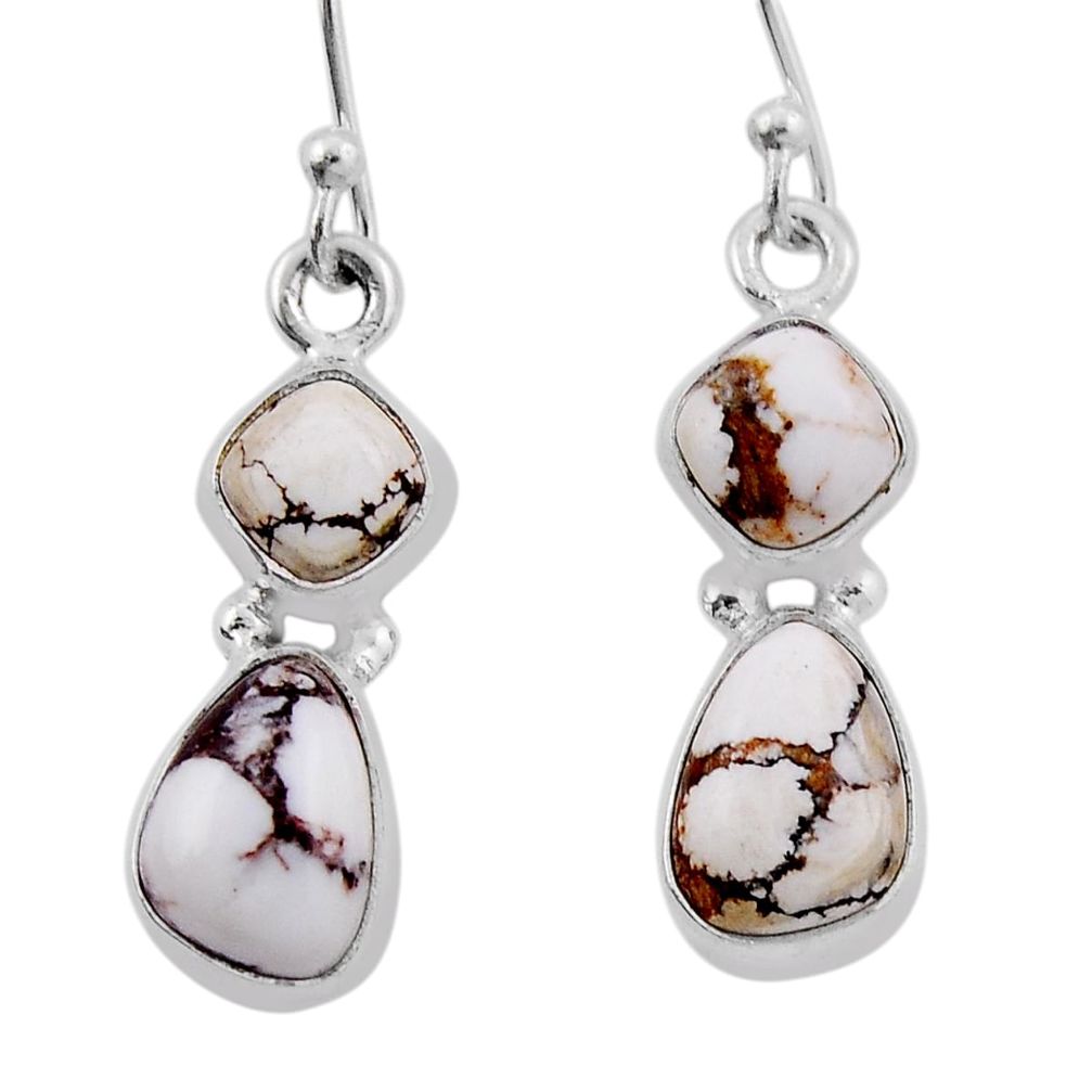925 silver 6.50cts natural white wild horse magnesite dangle earrings n37303