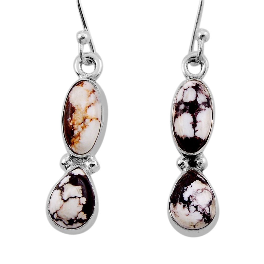 925 silver 5.71cts natural white wild horse magnesite dangle earrings n37308