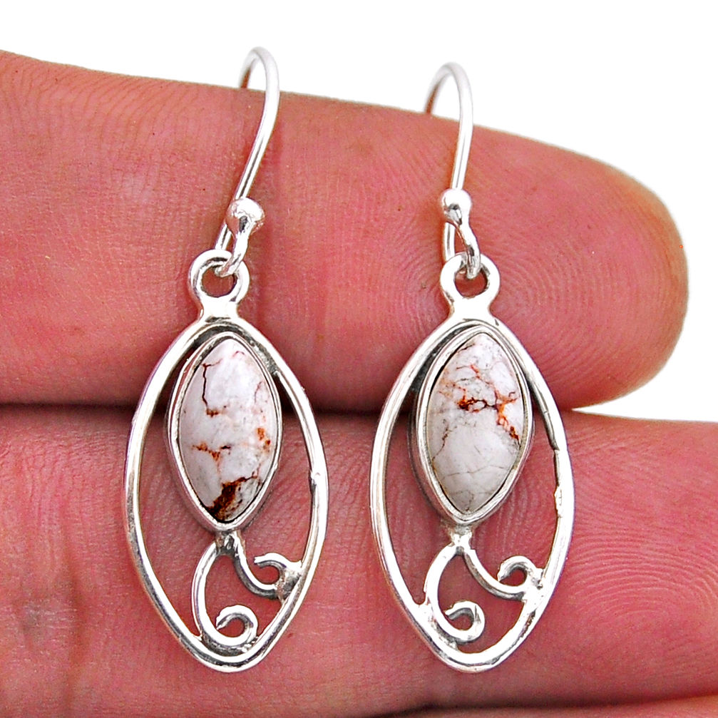 925 silver 4.63cts natural white wild horse magnesite dangle earrings n49649
