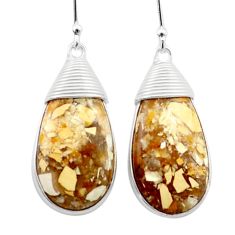 925 silver 17.00cts natural yellow brecciated mookaite dangle earrings u40976