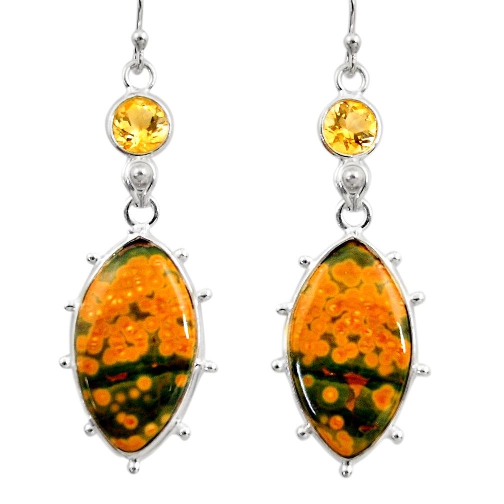 925 silver 19.37cts natural yellow ocean sea jasper (madagascar) earrings r30377