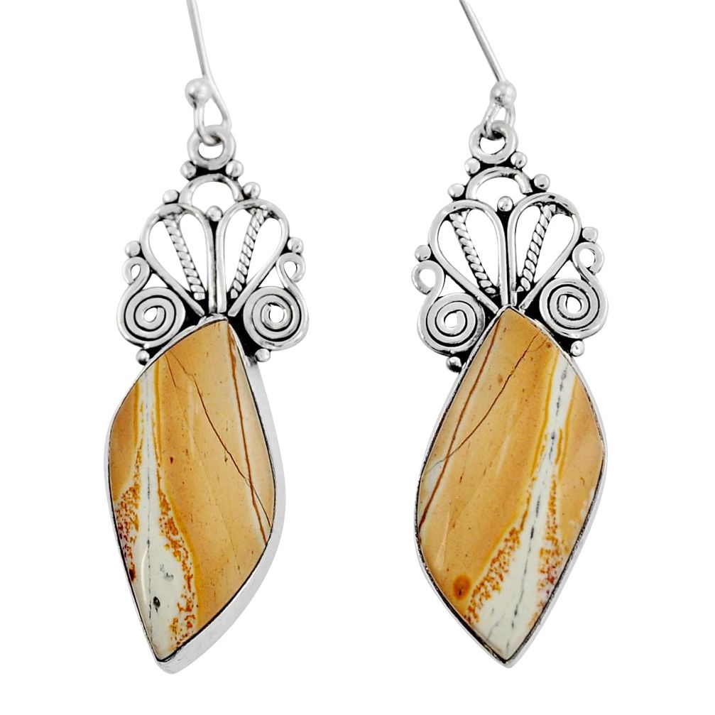 925 silver 16.13cts natural yellow snakeskin jasper dangle earrings y24632