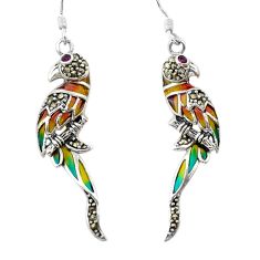 925 silver 0.17cts parrot natural red ruby marcasite enamel earrings c29634