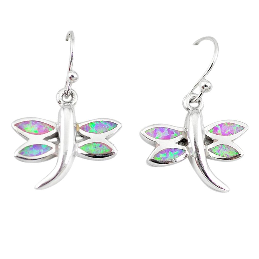 925 silver pink australian opal (lab) enamel dragonfly earrings a73905 c24510