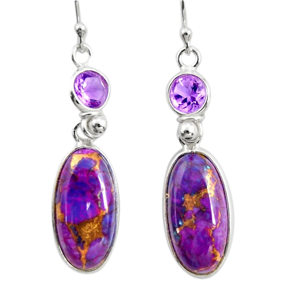 925 silver 15.49cts purple copper turquoise amethyst dangle earrings r26137