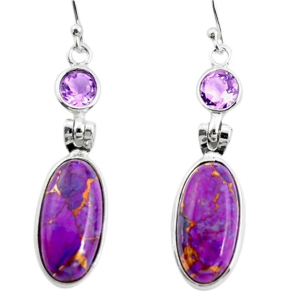 925 silver 14.67cts purple copper turquoise amethyst dangle earrings r26140
