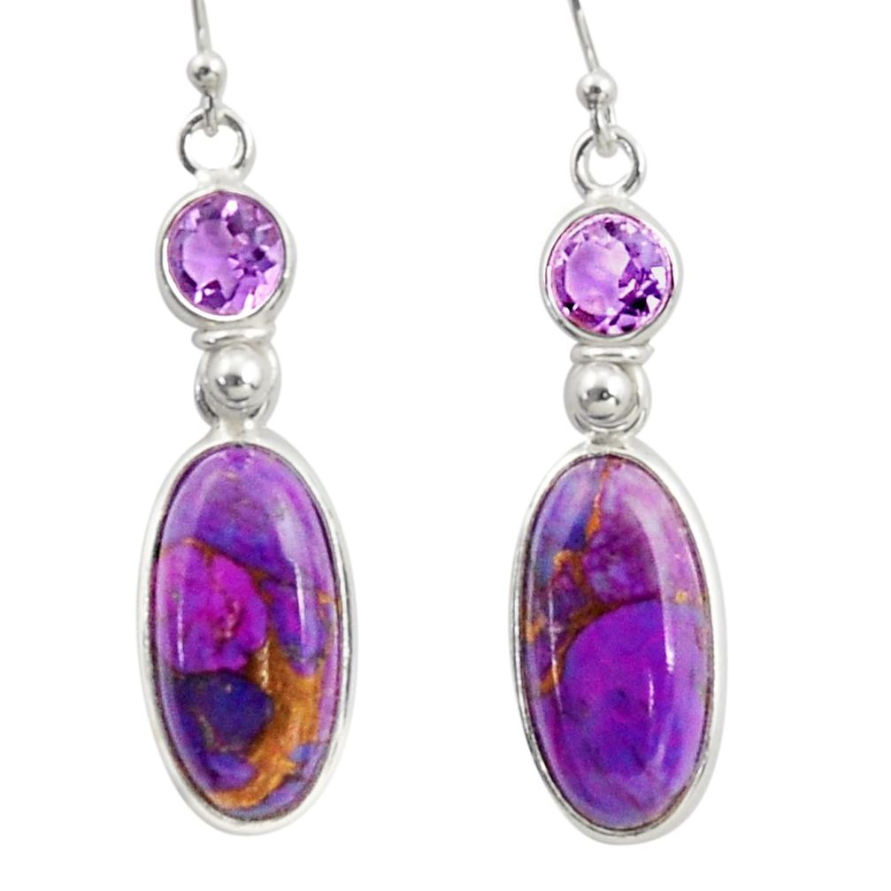 925 silver 12.38cts purple copper turquoise amethyst dangle earrings r41132