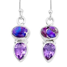 925 silver 5.83cts purple copper turquoise amethyst dangle earrings u90512