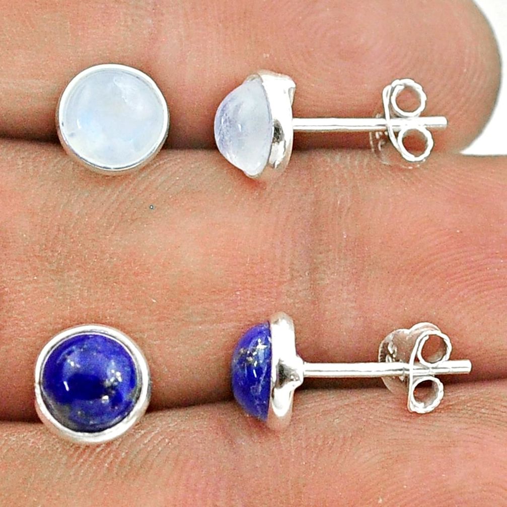 925 silver 4.57cts rainbow moonstone lapis lazuli 2 pair studs earrings t50885