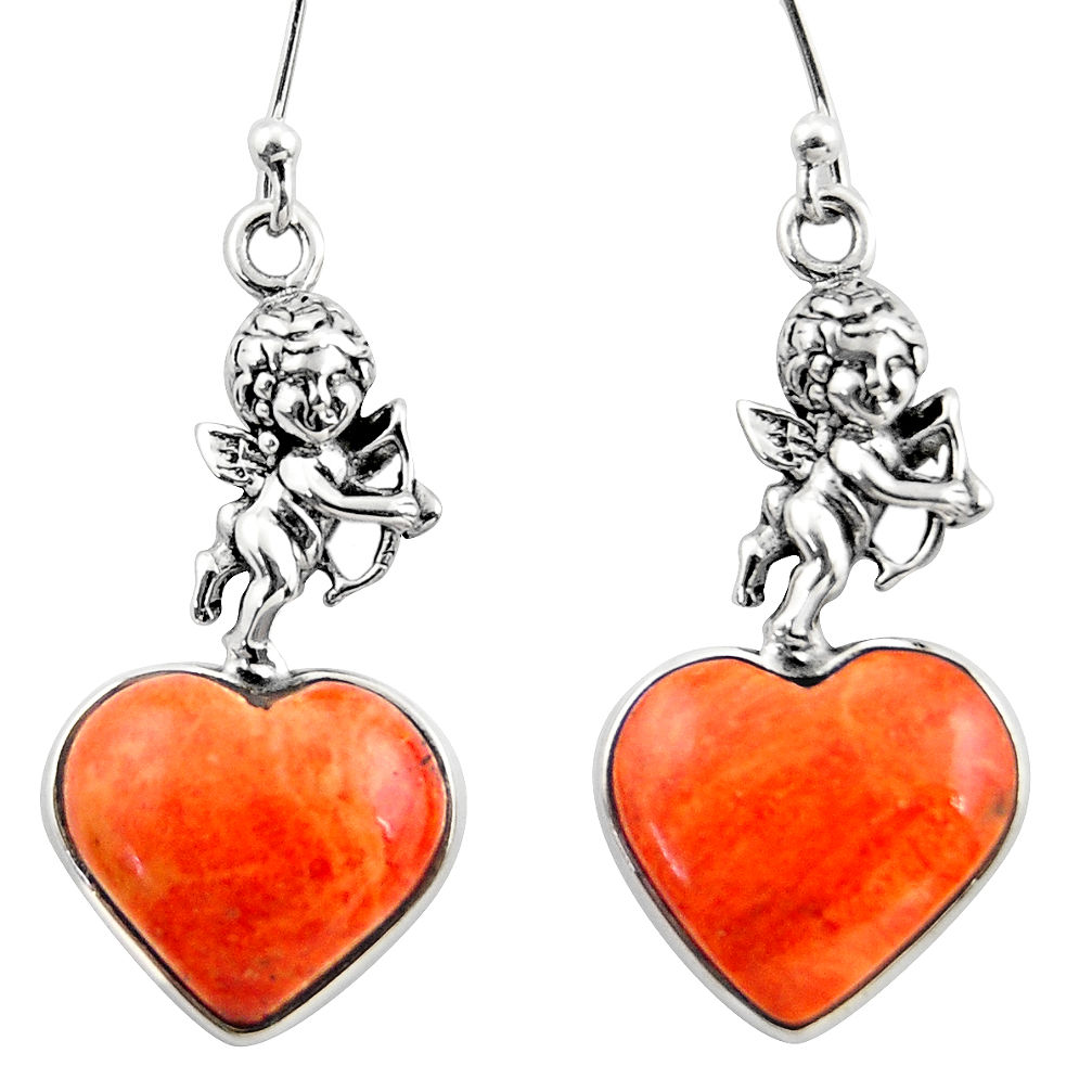 925 silver 10.72cts red copper turquoise heart cupid angel wings earrings r46817