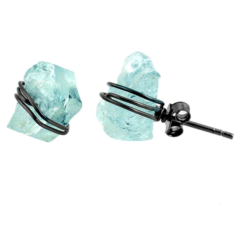 925 silver 8.76cts rhodium natural aqua aquamarine raw stud earrings r79678