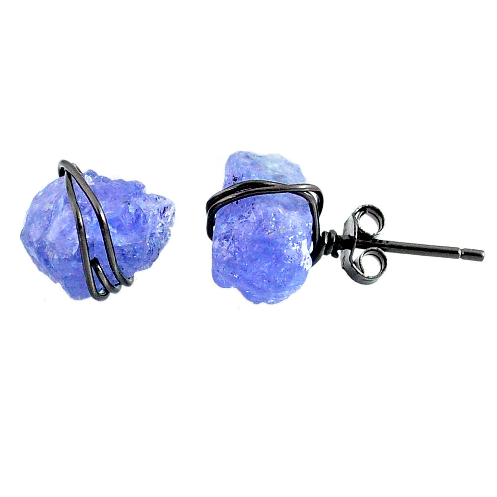 925 silver 10.14cts rhodium natural blue tanzanite raw stud earrings r79645