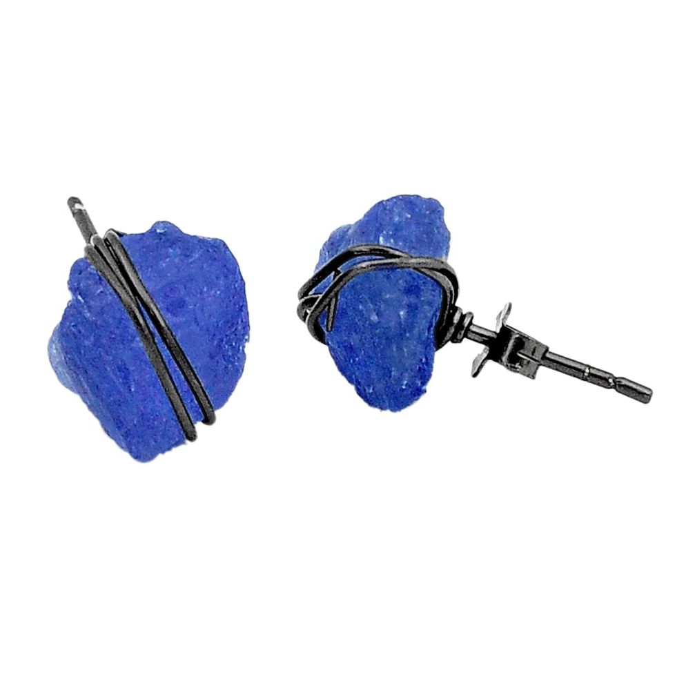 925 silver 10.70cts rhodium natural blue tanzanite raw stud earrings t6504