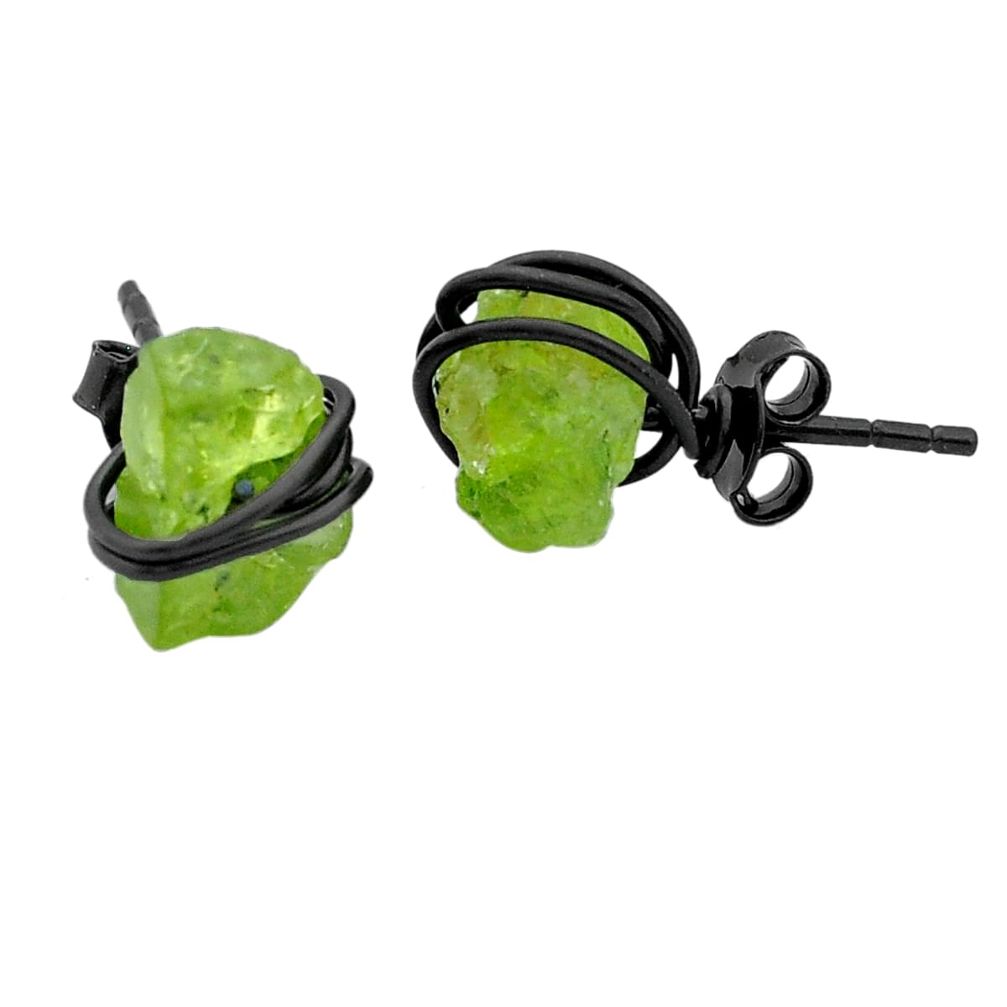 925 silver 6.33cts rhodium natural peridot rough wire wrap stud earrings u67904