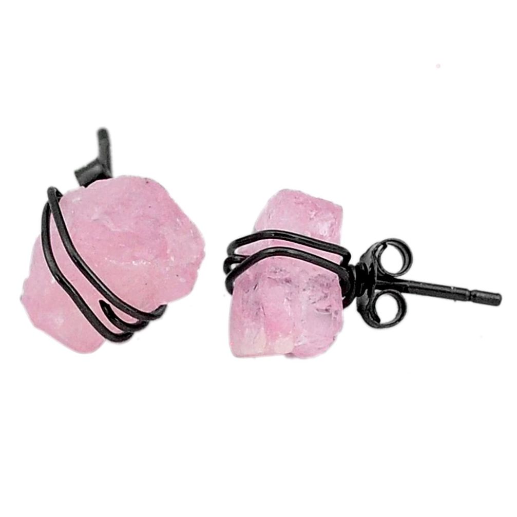 925 silver 10.09cts rhodium natural pink rose quartz raw stud earrings t6545