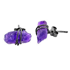 925 silver 5.97cts rhodium natural purple amethyst raw stud earrings t6514