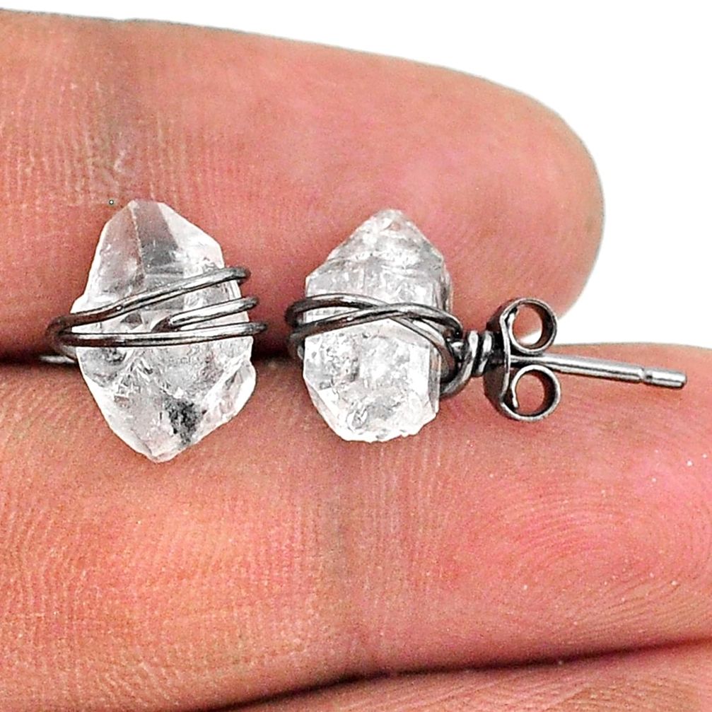 925 silver 2.99cts rhodium natural white herkimer diamond stud earrings t15374