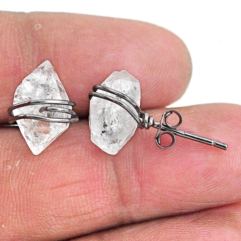 925 silver 8.24cts rhodium natural white herkimer diamond stud earrings t6557