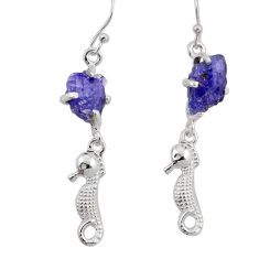 925 silver 7.66cts seahorse natural blue tanzanite rough dangle earrings y45150