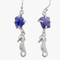 925 silver 7.67cts seahorse natural blue tanzanite rough dangle earrings y45155