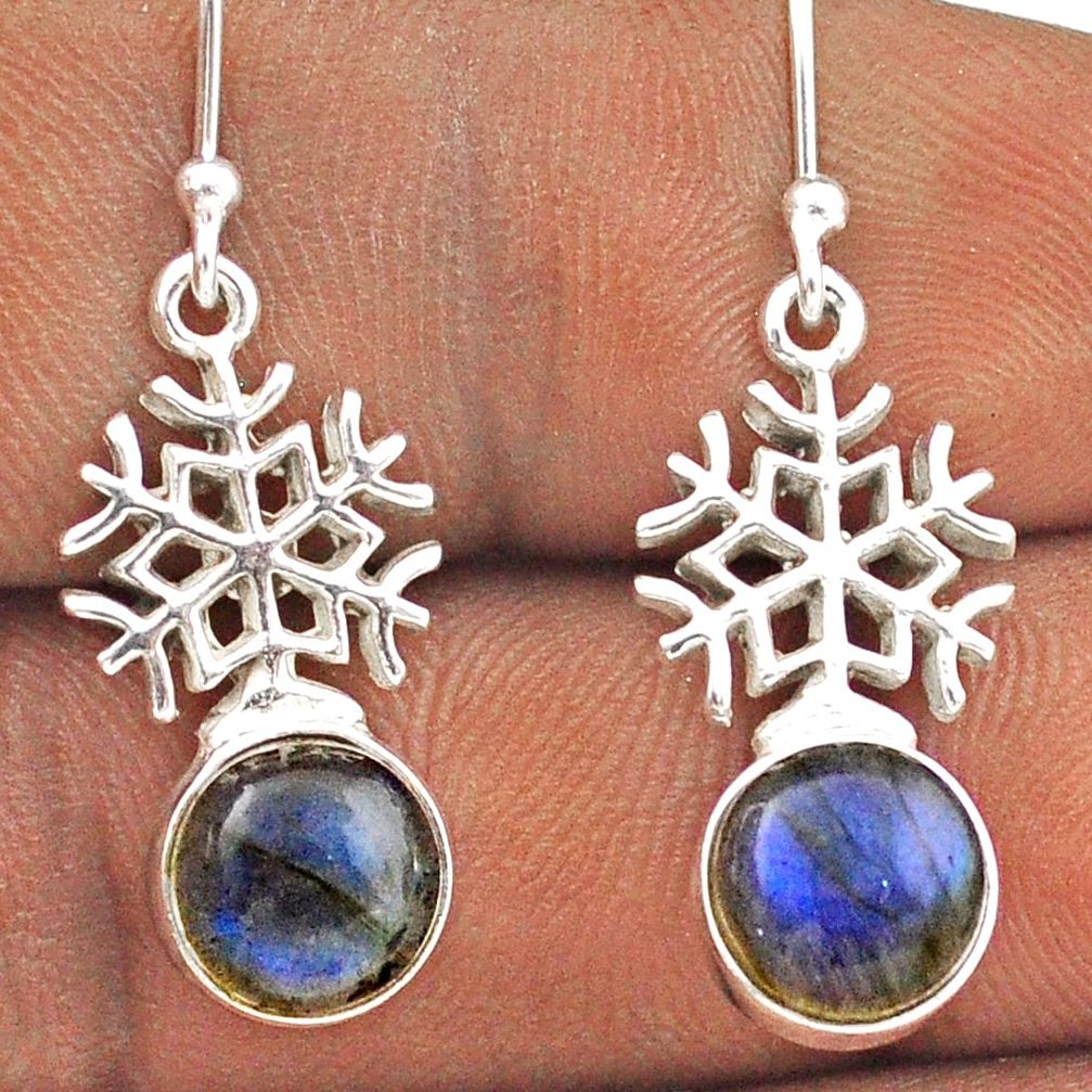 925 silver 6.55cts snowflake natural blue labradorite dangle earrings t88800