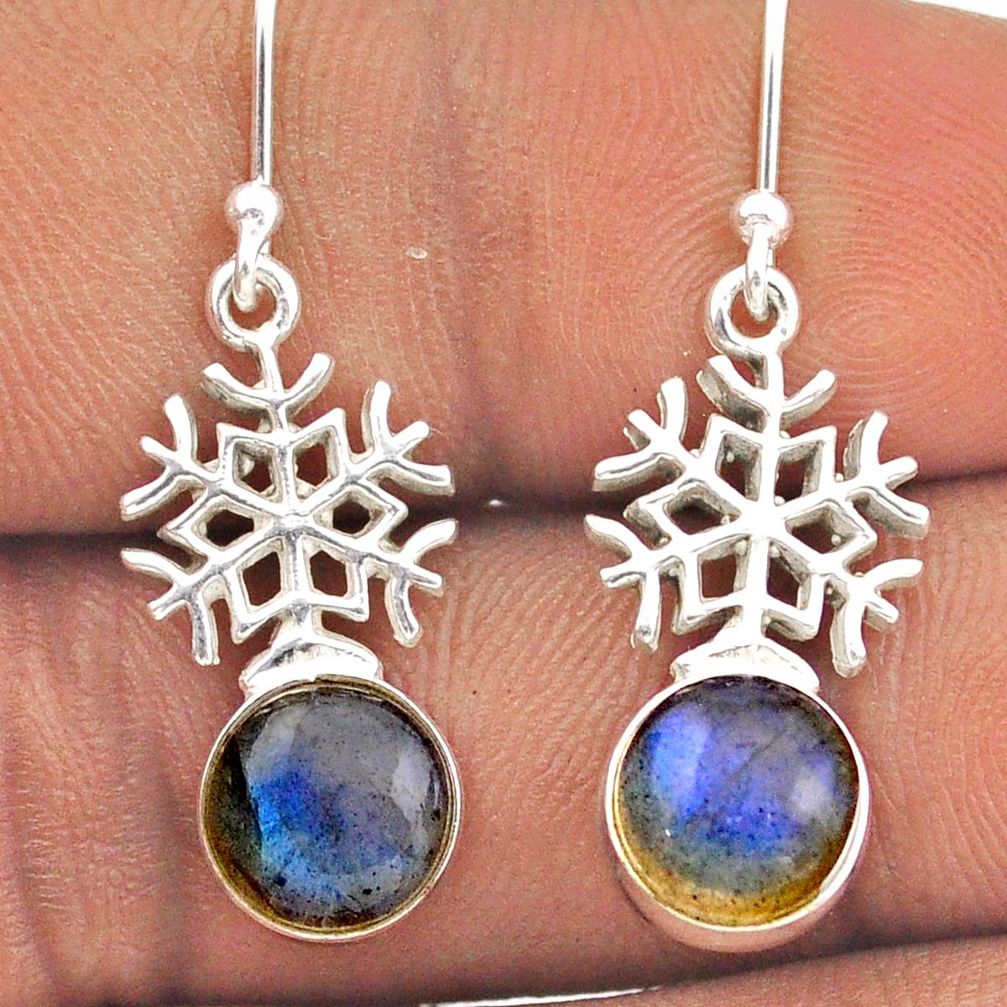 925 silver 6.22cts snowflake natural blue labradorite dangle earrings t88838